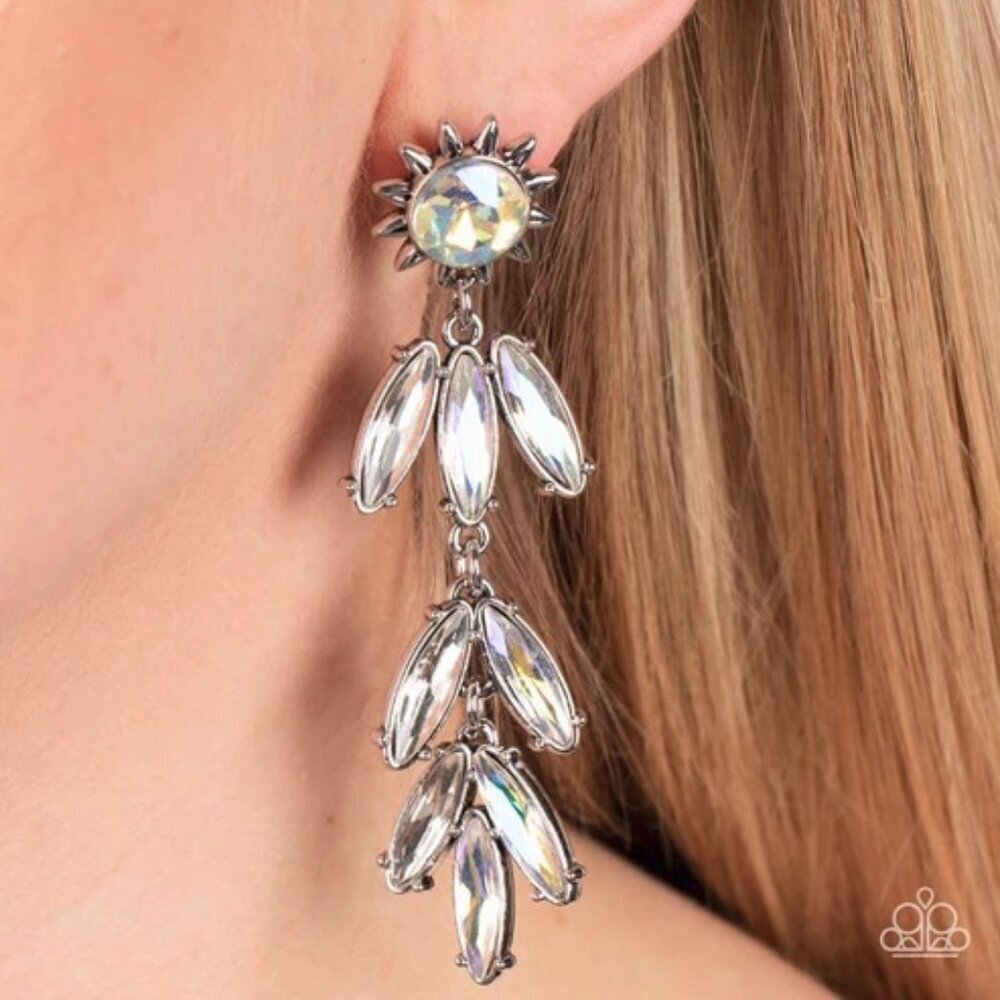 Paparazzi Jewelry Accessories - Space Age Sparkle - Yellow Earrings - Vintage - Picture 3 of 4